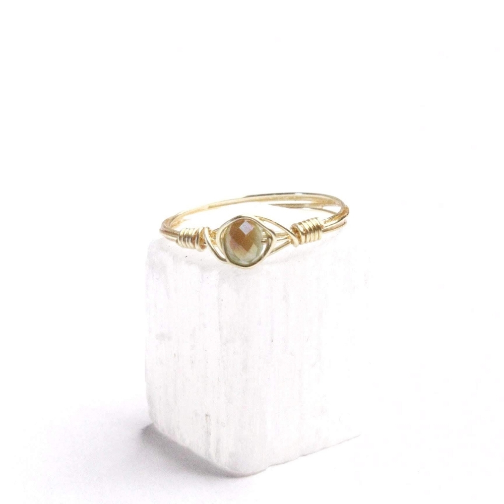 Bohemian Handmade Gold Teal Wire Wrapped Ring